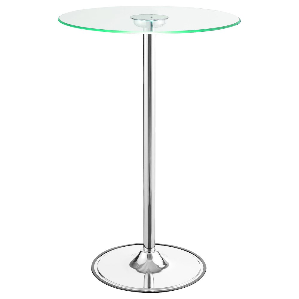Start2Finish Thea round 28-inch glass top LED bistro bar table with chrome finish, showcasing a modern furniture design