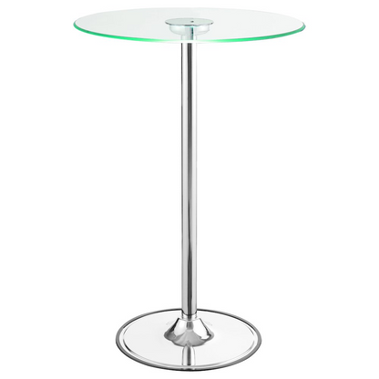 Start2Finish Thea round 28-inch glass top LED bistro bar table with chrome finish, showcasing a modern furniture design