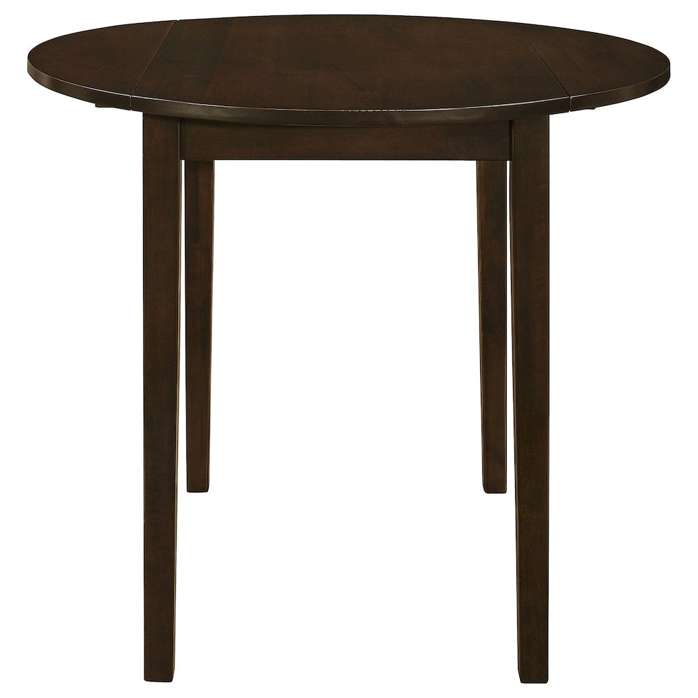 Start2Finish Bucknell 3-piece round drop leaf dining table set in cappuccino wood with matching chairs, perfect for small dining spaces.