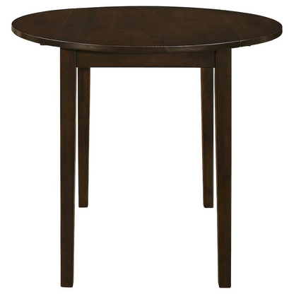 Start2Finish Bucknell 3-piece round drop leaf dining table set in cappuccino wood with matching chairs, perfect for small dining spaces.