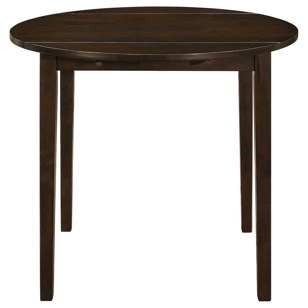Start2Finish Bucknell 3-piece round drop leaf dining table set in cappuccino with matching chairs, showcasing smooth wood finish and versatile design.