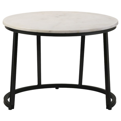 Start2Finish Miguel round coffee table with white and black marble top, modern furniture piece with sleek design