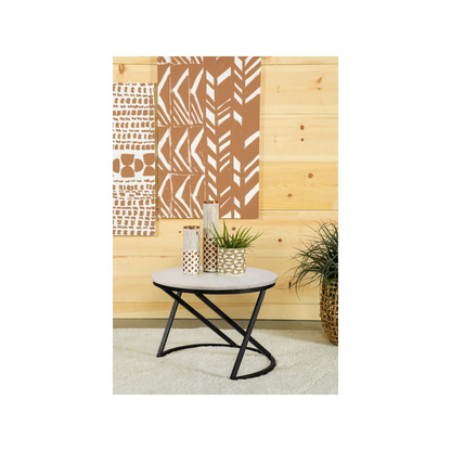 Start2Finish Miguel round marble top coffee table with a white and black finish, showcasing sleek furniture design.