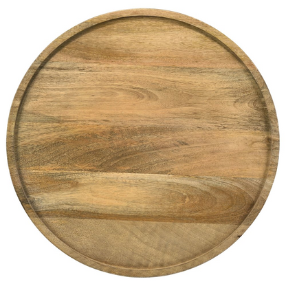 Ixia round solid mango wood accent side table with natural finish, showcasing smooth surface and sturdy design.