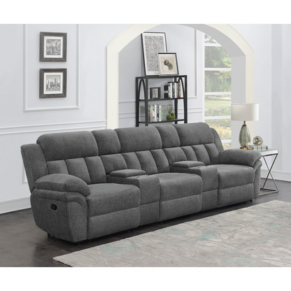 Start2Finish Bahrain 5-piece charcoal upholstered home theater seating set with plush cushions and modern design.