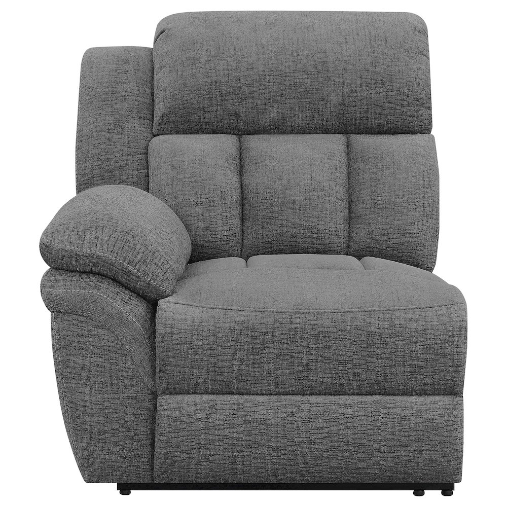 Bahrain upholstered motion sofa in charcoal fabric by Start2Finish, showing plush cushions and reclining features.