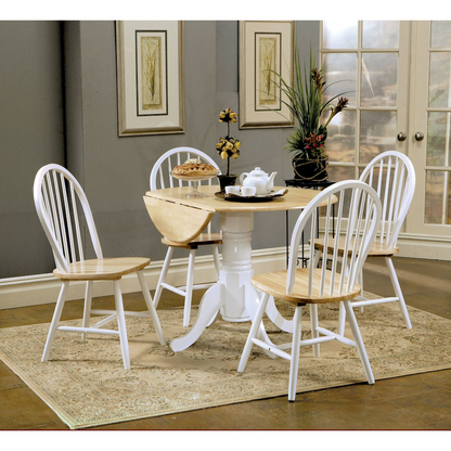 Start2Finish Allison 5-piece round drop leaf white dining table set with matching chairs and modern design.