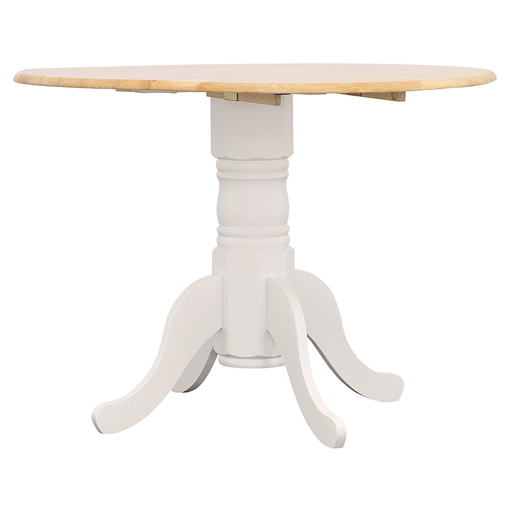 Allison 5-piece round drop leaf dining table set in white with matching chairs, perfect for small dining spaces.