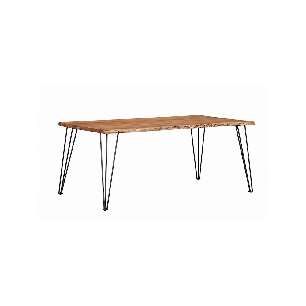 Sherman 71-inch natural acacia live edge dining table by Start2Finish, showcasing a rustic wood surface and sturdy wooden legs.