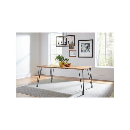 Sherman 71-inch live edge dining table made of natural acacia wood, showcasing its unique wood grain and rustic finish.
