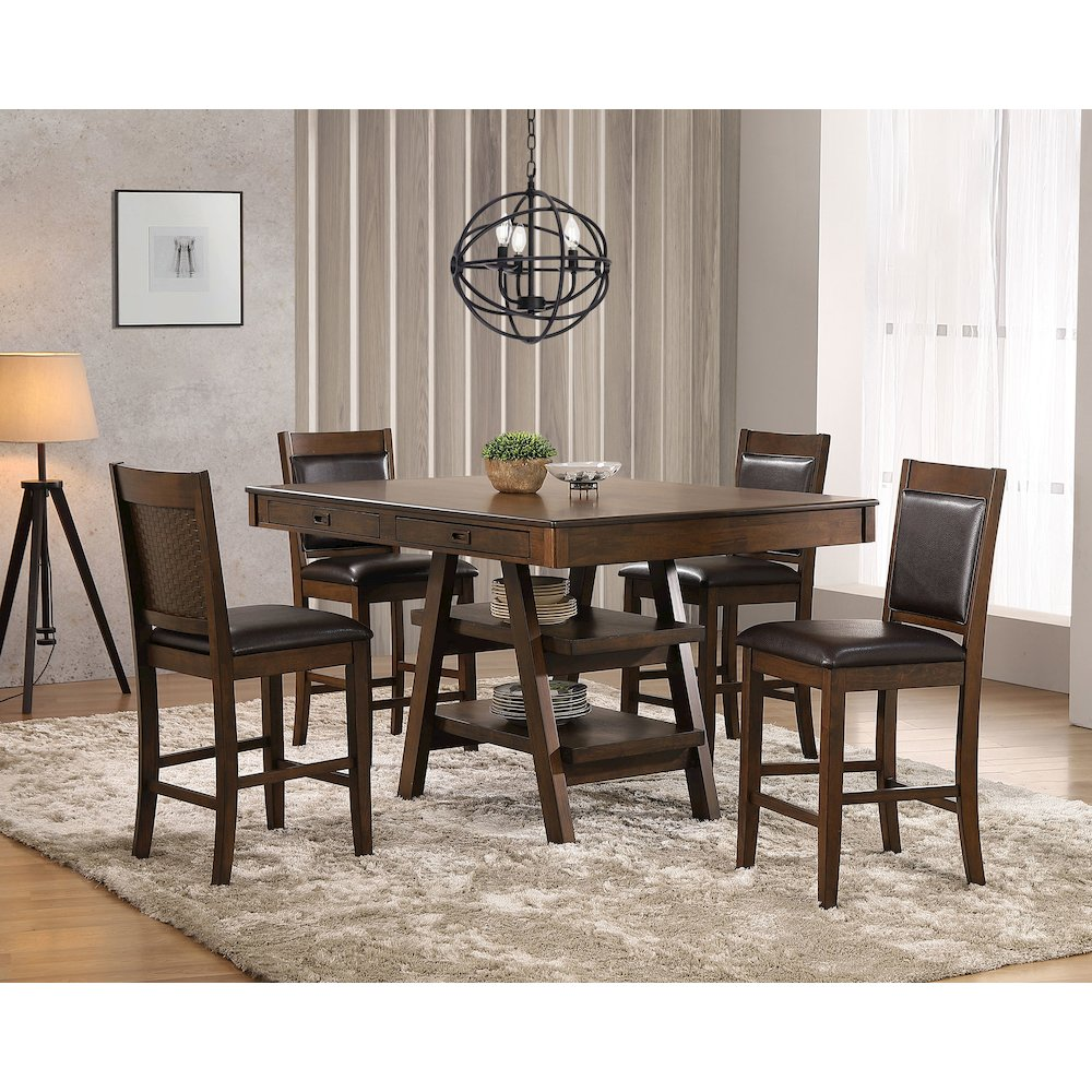 Start2Finish Dewey 5-piece rectangular dining table set in walnut wood with matching chairs for a modern kitchen or dining space.