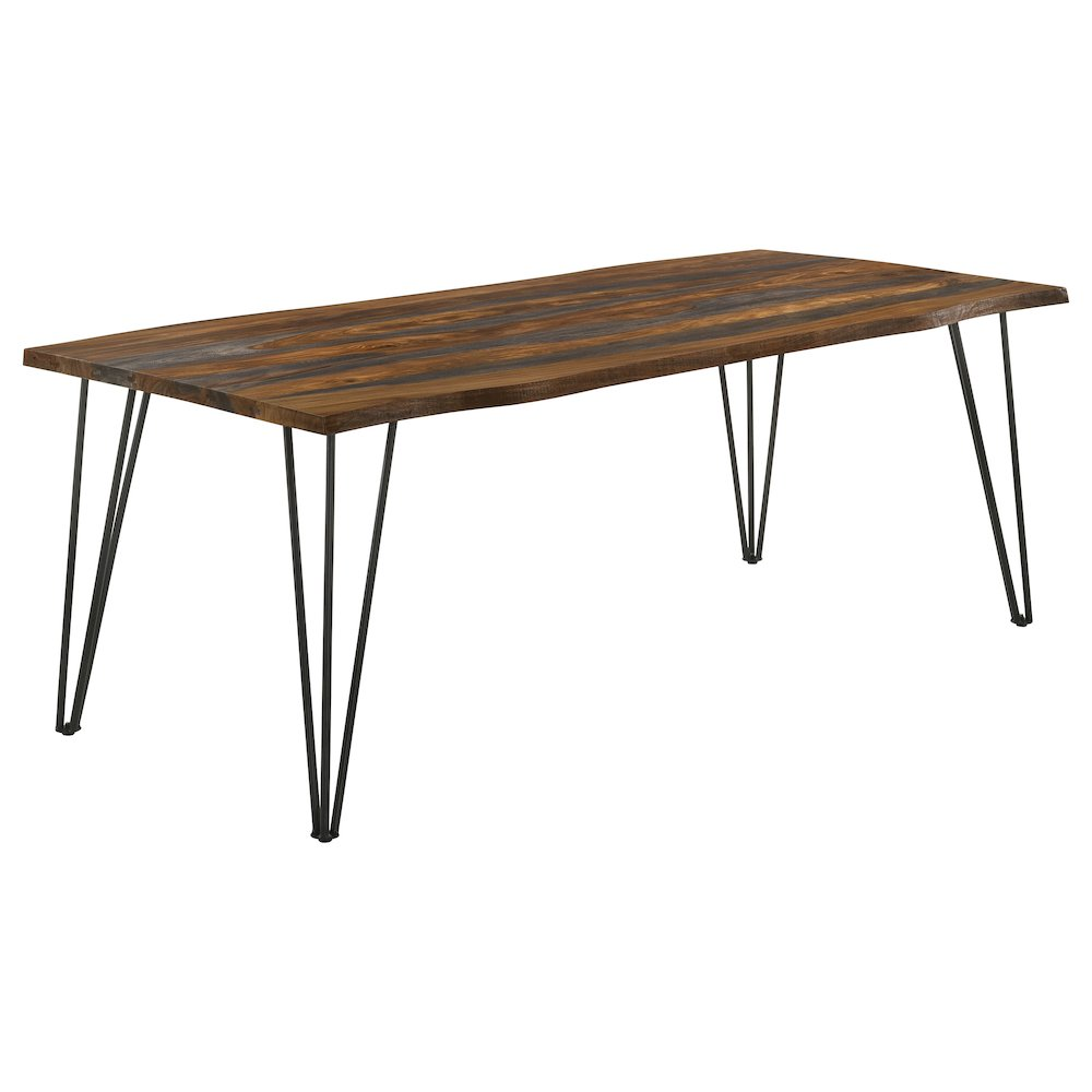 Neve 80-inch grey Sheesham live edge dining table by Start2Finish, showcasing its natural wood grain and modern design.