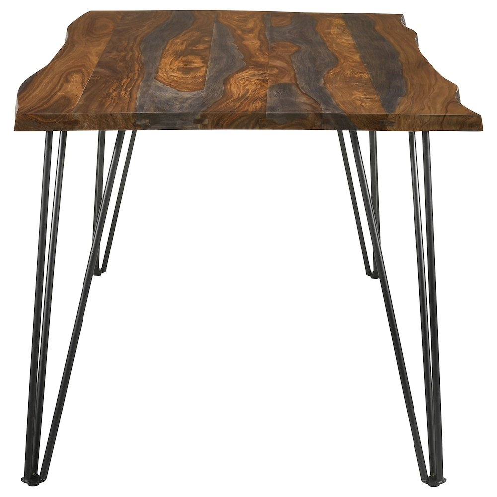 Neve 80-inch grey Sheesham live edge dining table by Start2Finish, showcasing the wood grain and sleek modern design.