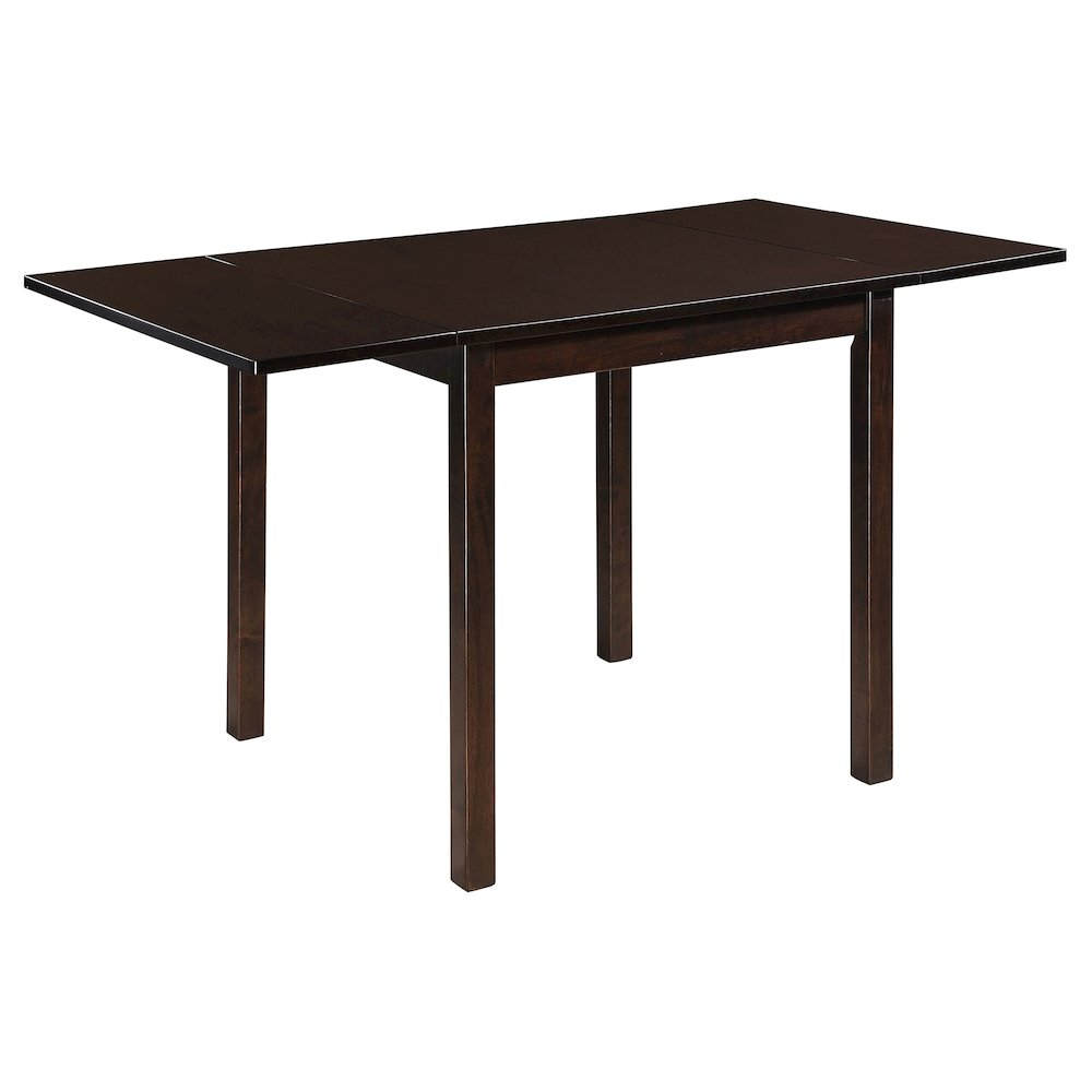 Kelso 3-piece drop leaf dining table set by Start2Finish with cappuccino and tan finish, showing the table and matching chairs.