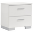 White high gloss Felicity 2-drawer nightstand by Start2Finish, featuring sleek modern design with clean lines and silver handles.