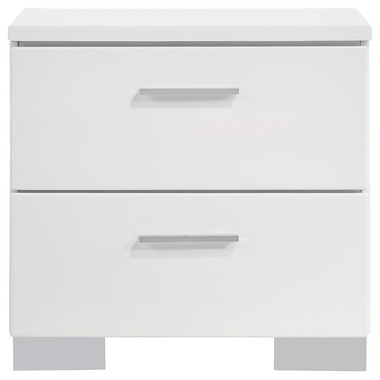 Start2Finish Felicity white high gloss 2-drawer nightstand with sleek modern design and smooth drawer fronts.