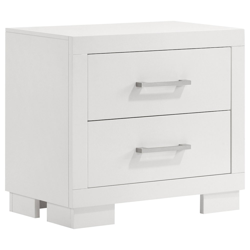 Cream white Jessica 2-drawer nightstand by Start2Finish, showcasing a modern furniture piece with sleek drawers and clean design.