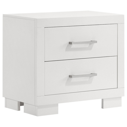 Cream white Jessica 2-drawer nightstand by Start2Finish, showcasing a modern furniture piece with sleek drawers and clean design.