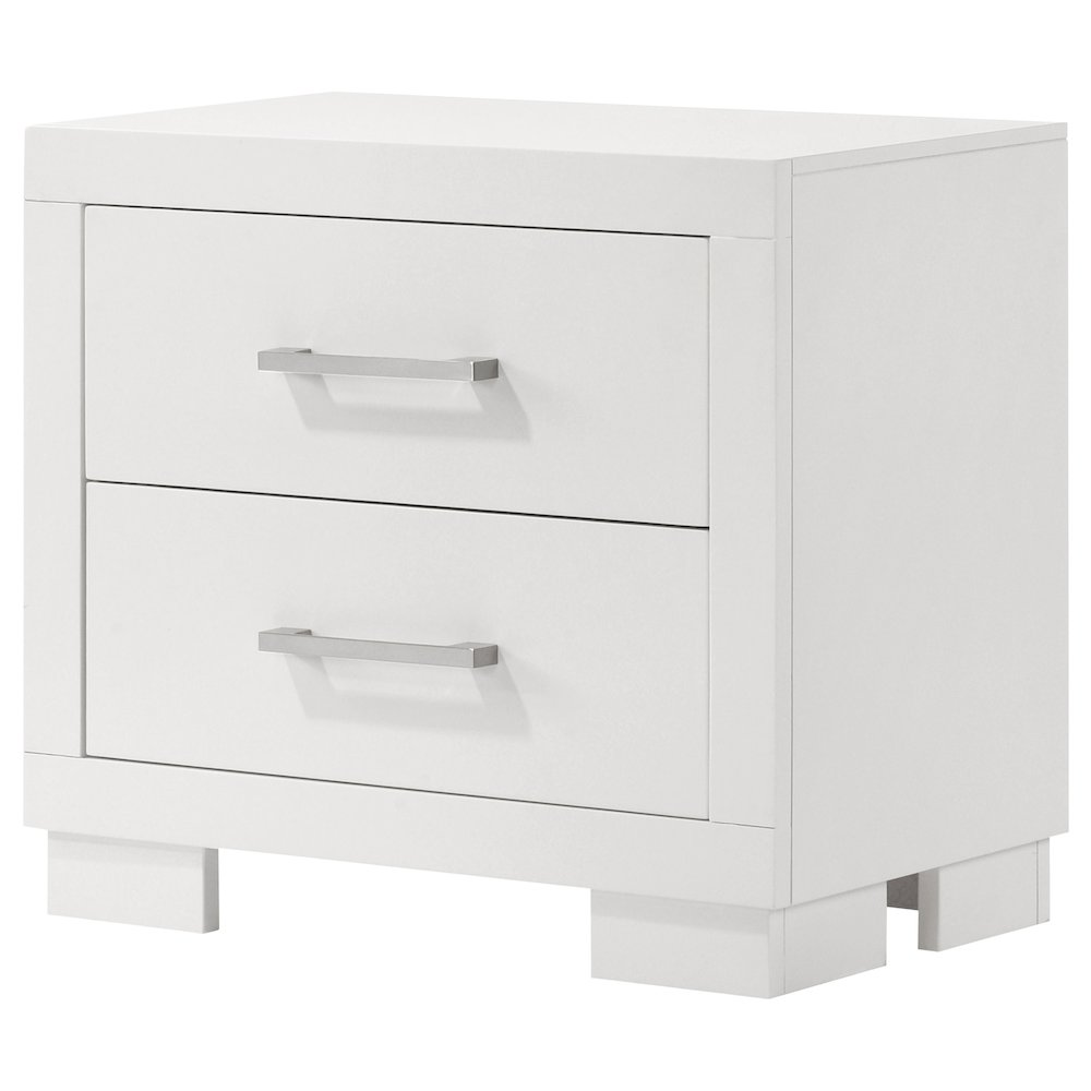 Cream white Jessica 2-drawer nightstand by Start2Finish with sleek design and modern furniture style, featuring two spacious drawers.