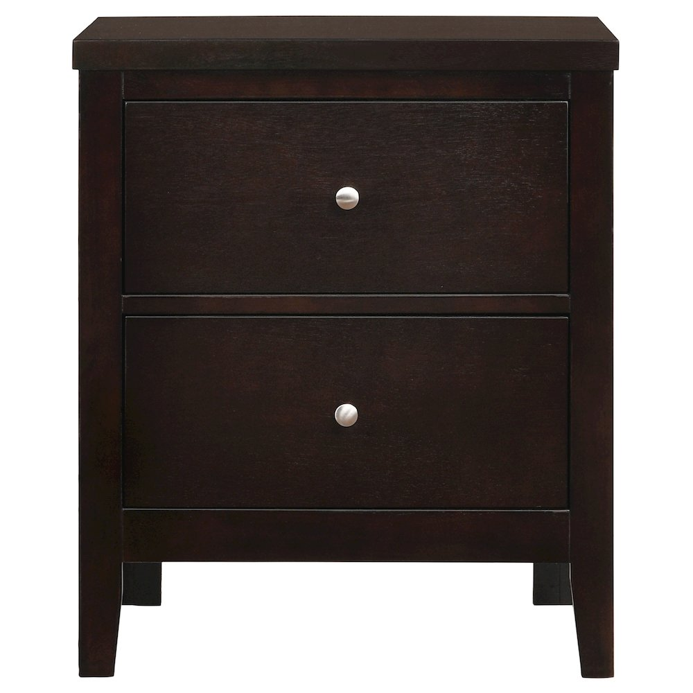 Start2Finish Carlton 2-drawer nightstand in cappuccino finish with sleek wood grain and modern furniture design.