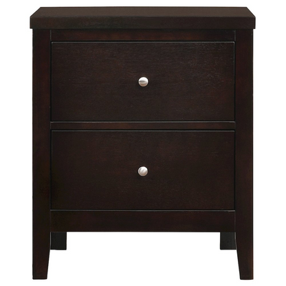 Start2Finish Carlton 2-drawer nightstand in cappuccino finish with sleek wood grain and modern furniture design.