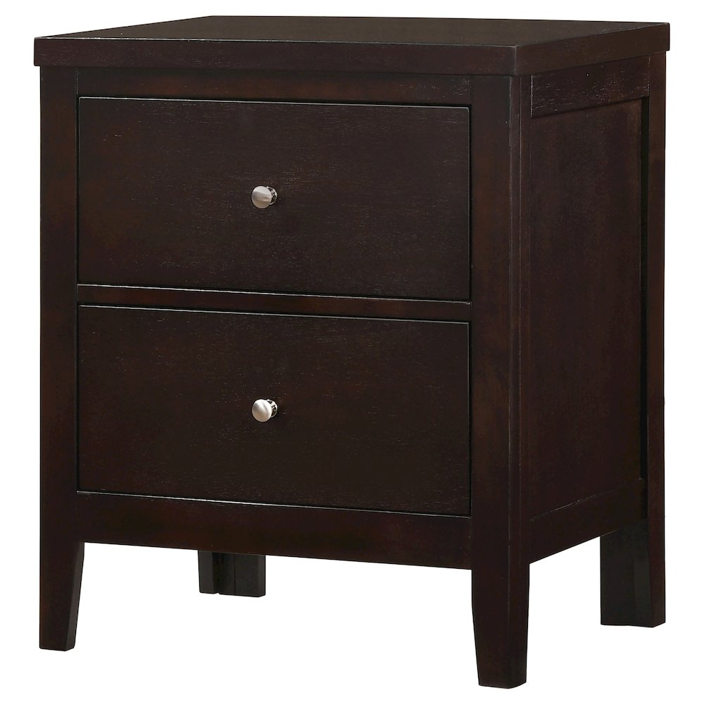 Start2Finish Carlton 2-drawer nightstand in cappuccino finish, showing wooden furniture with two drawers and sleek design.