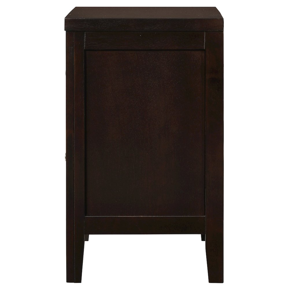 Carlton 2-drawer nightstand in cappuccino finish, made by Start2Finish, showing the furniture with two drawers and a smooth surface.