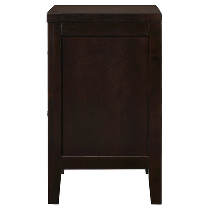 Carlton 2-drawer nightstand in cappuccino finish, made by Start2Finish, showing the furniture with two drawers and a smooth surface.