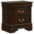 Louis Philippe 2-drawer nightstand in cappuccino finish, featuring sleek modern furniture design with clean lines and hardware.