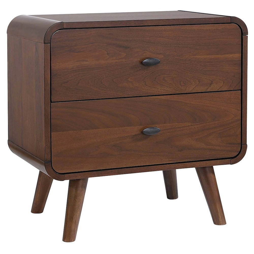 Dark walnut Robyn 2-drawer nightstand by Start2Finish showing smooth wood finish and sleek modern design.
