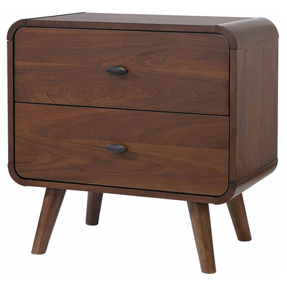 Dark walnut Robyn 2-drawer nightstand from Start2Finish featuring sleek drawers and modern furniture design.