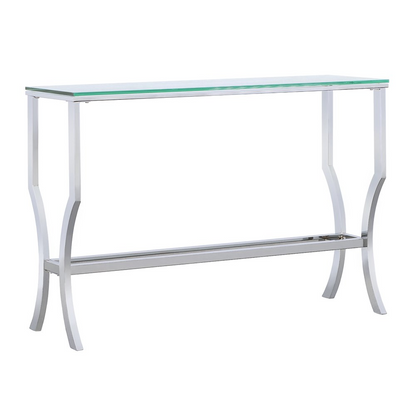 Start2Finish Saide rectangular glass top entryway console table with chrome finish, featuring a sleek modern design and sturdy frame.