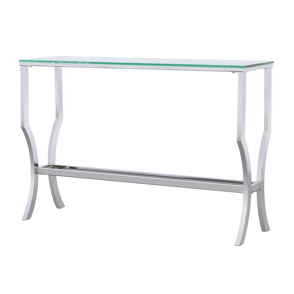 Start2Finish Saide rectangular glass top entryway console table with chrome frame, showcasing a sleek modern design.