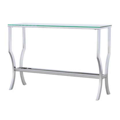 Start2Finish Saide rectangular glass top entryway console table with chrome frame, showcasing a sleek modern design.