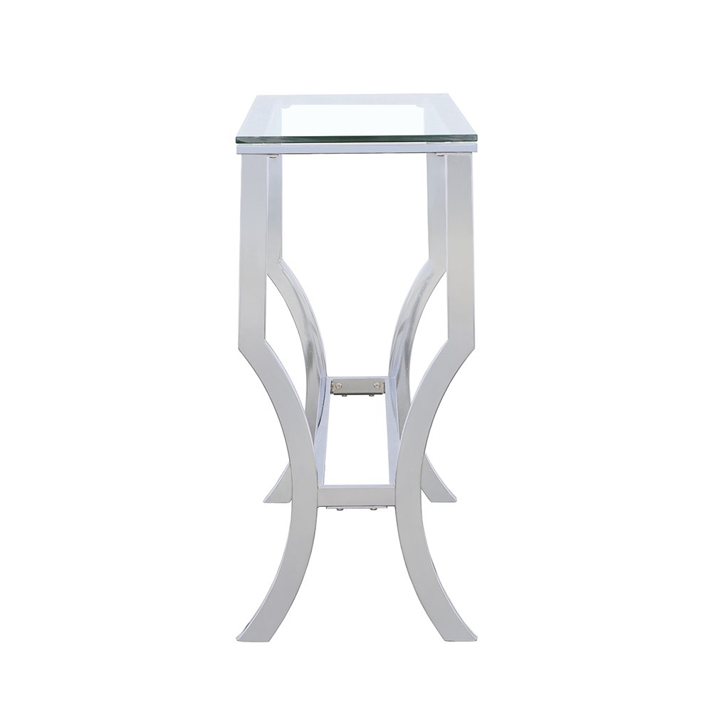 Start2Finish Saide rectangular glass top entryway console table with chrome finish, featuring a sleek modern design and spacious surface.