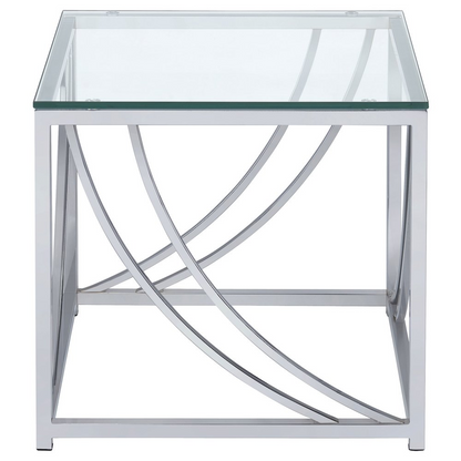 Lille square glass top side end table with chrome finish by Start2Finish, featuring a sleek glass surface and modern design.