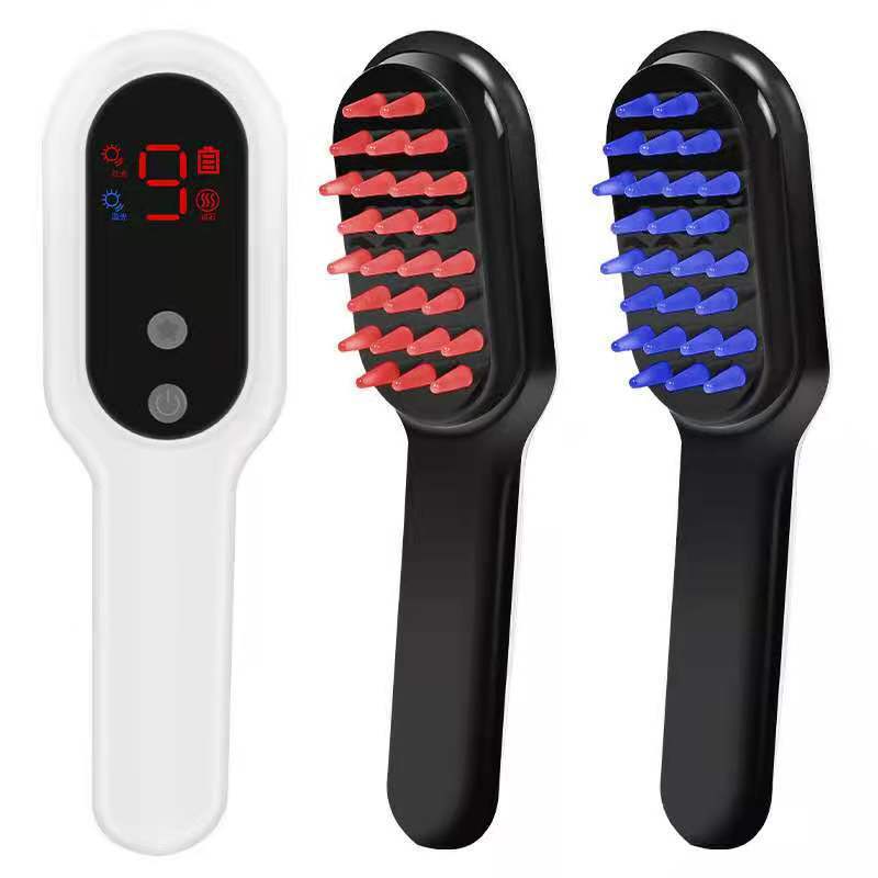Electric head massager with magnetic therapy and hair growth comb from Maroon Asteria, showing the device with massage nodes and comb tips.