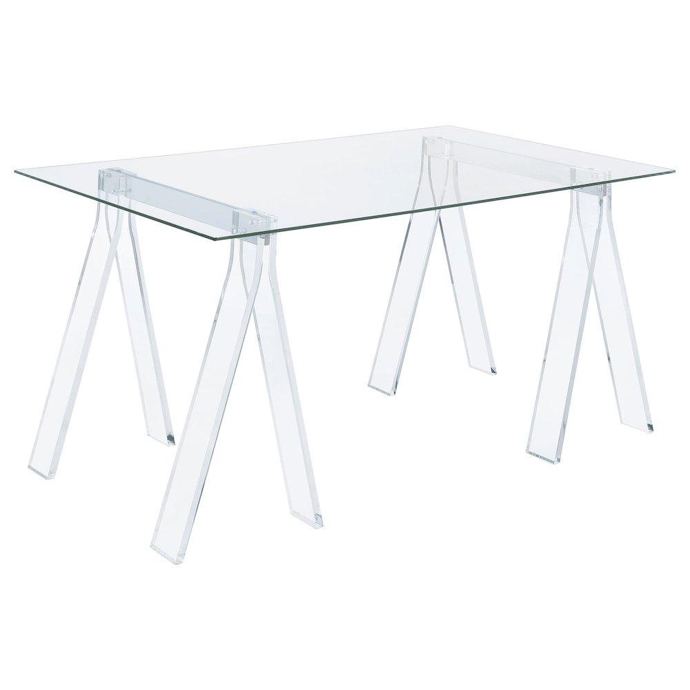 Start2Finish Amaturo 59-inch glass top acrylic writing desk with clear modern furniture design, featuring sleek transparent surfaces.