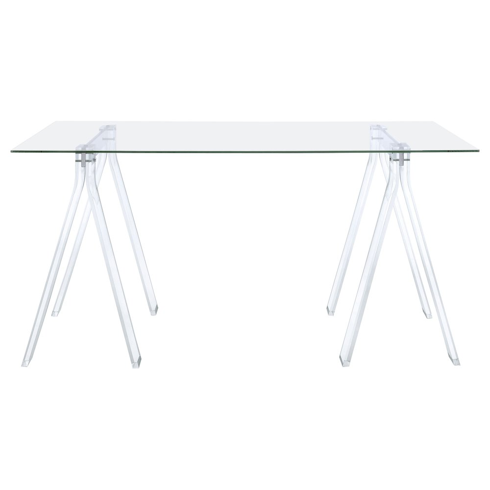 Start2Finish Amaturo 59-inch glass top acrylic writing desk with sleek clear surface and modern furniture design.