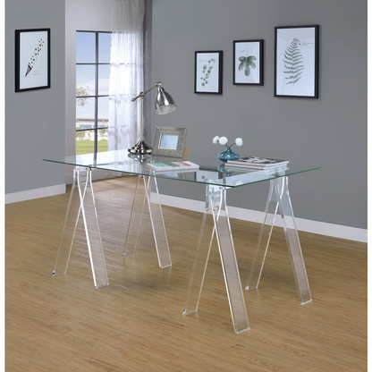 Start2Finish Amaturo 59-inch clear glass top acrylic writing desk showing sleek modern design and sturdy construction.