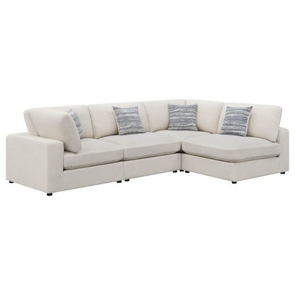 Beige Serene 4-piece upholstered modular sectional sofa by Start2Finish, with plush cushions and contemporary design.