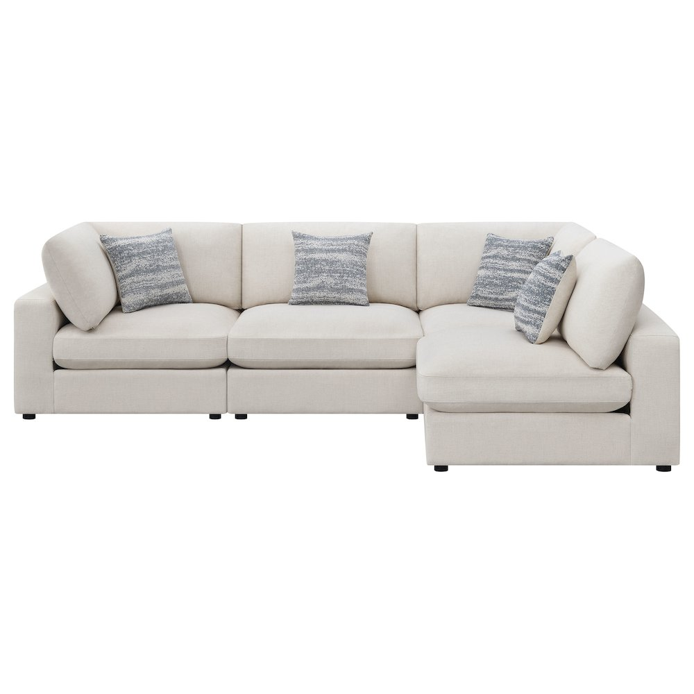 Beige Serene 4-piece upholstered modular sectional sofa from Start2Finish, shown with plush cushions and modern design.