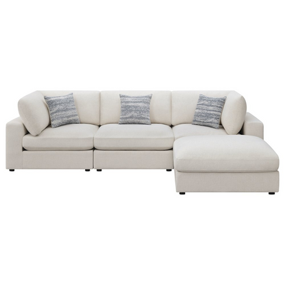 Beige Serene 4-piece upholstered modular sectional sofa by Start2Finish, showing plush cushions and modern design.