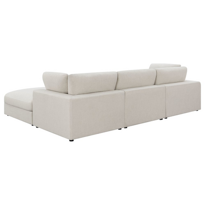 Beige upholstered Serene 4-piece modular sectional sofa by Start2Finish, showing plush cushions and modern furniture design.