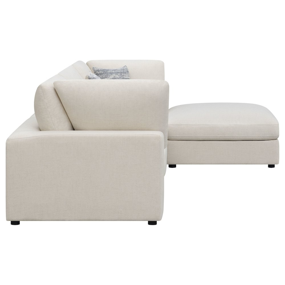 Beige Serene 4-piece upholstered modular sectional sofa by Start2Finish with plush cushions and modern design in a living room setting.