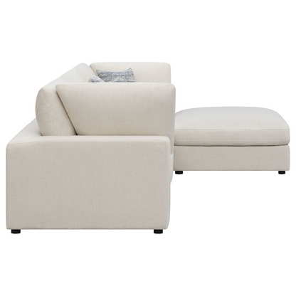 Beige Serene 4-piece upholstered modular sectional sofa by Start2Finish with plush cushions and modern design in a living room setting.