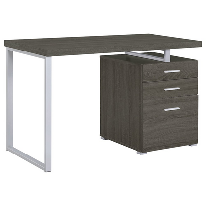 Start2Finish Brennan 47-inch weathered grey office computer desk with three drawers, sturdy and stylish for workspace organization.