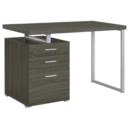 Weathered grey Brennan 47-inch 3-drawer office computer desk by Start2Finish, featuring spacious workspace and storage drawers.