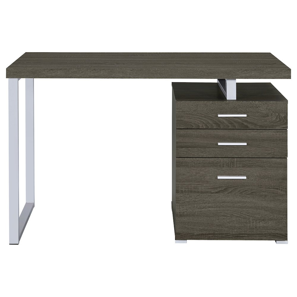 Weathered grey Brennan 47-inch 3-drawer office computer desk by Start2Finish, showing sleek modern design with spacious drawers.