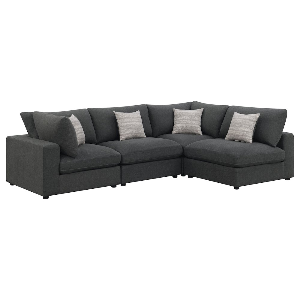 Serene charcoal 4-piece upholstered modular sectional sofa by Start2Finish, featuring plush cushions and contemporary design.